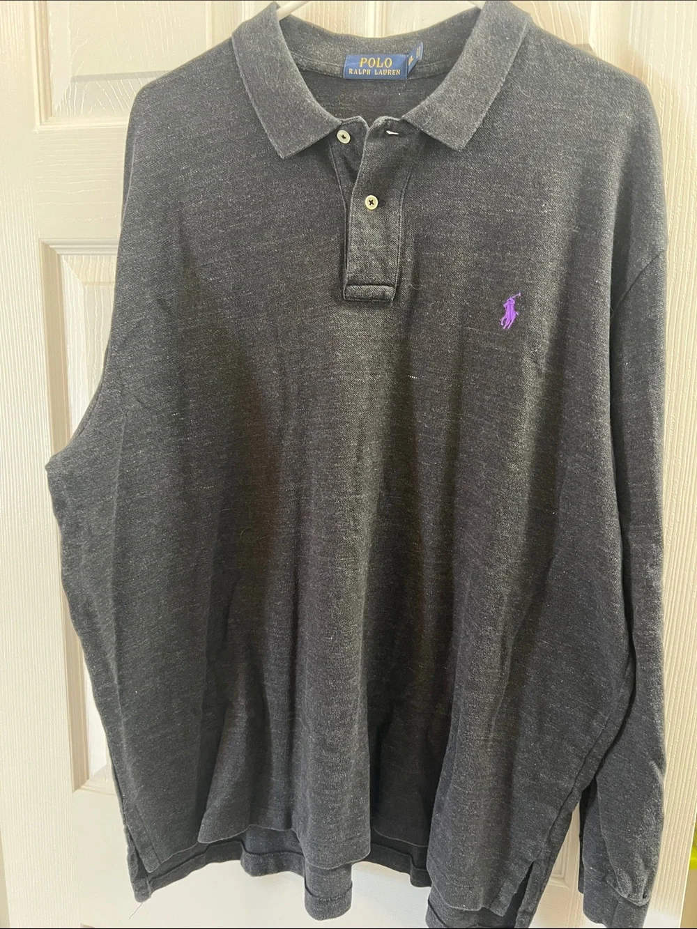 Polo Ralph Lauren Long Sleeve Polo Shirt Dark Heather Gray Black Pony XXL
